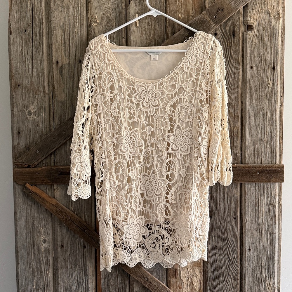 Christopher & Banks Ivory Lace Detail Top
